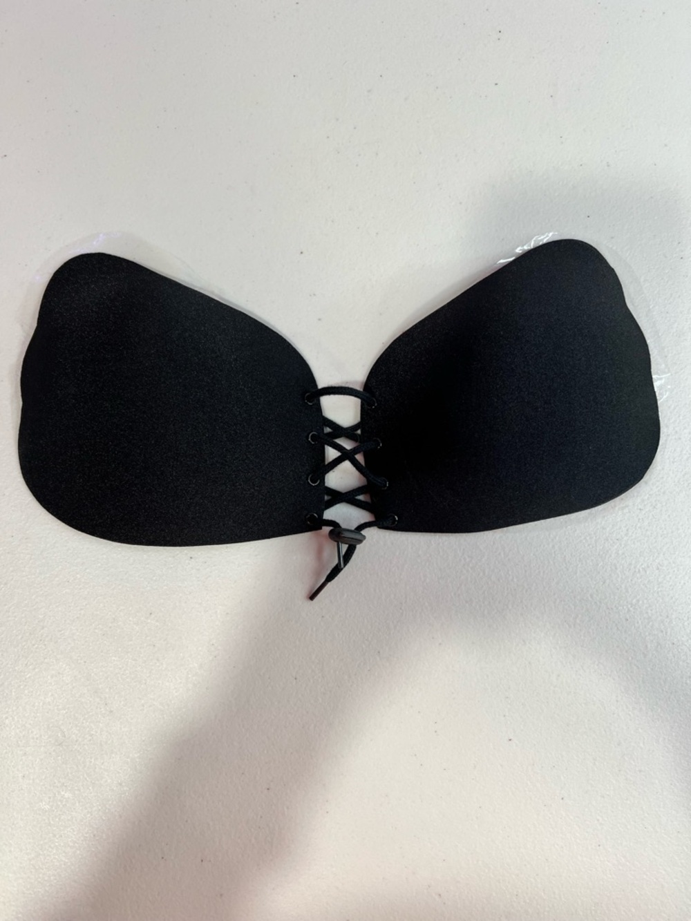 Black Strapless Adhesive Lace-Up Backless Bra